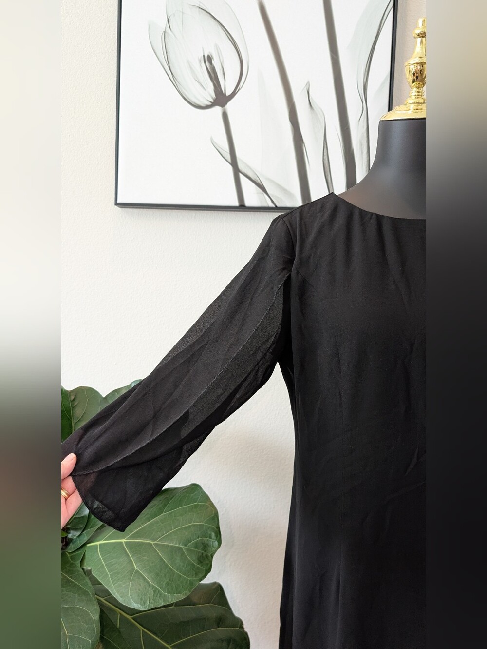 Grace Karin Black Long Sleeve Chiffon Shift Dress - L - Picture 4 of 11